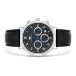 Herren Chronograph silber Echtleder schwarz