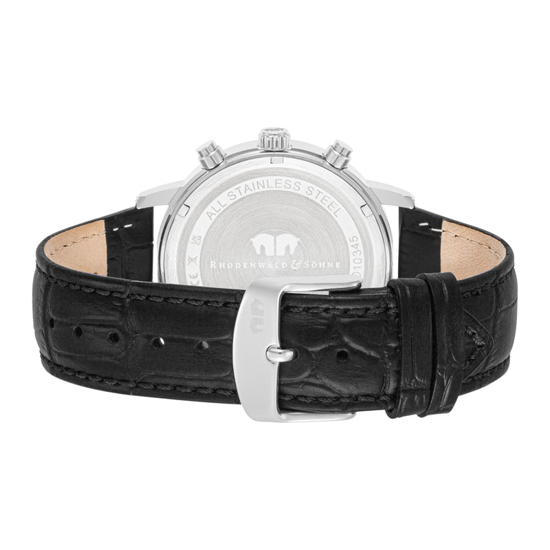 Herren Chronograph silber Echtleder schwarz