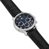 Herren Chronograph silber Echtleder schwarz