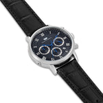 Herren Chronograph silber Echtleder schwarz