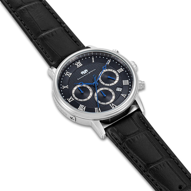 Herren Chronograph silber Echtleder schwarz