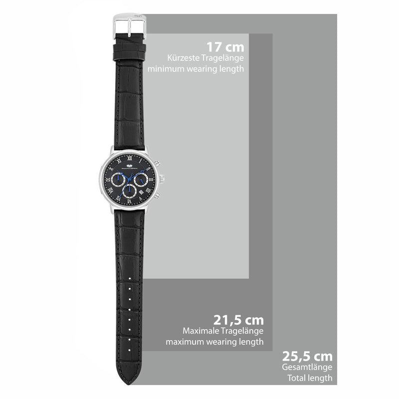 Herren Chronograph silber Echtleder schwarz