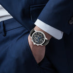 Herren Chronograph silber Echtleder schwarz