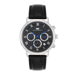 Herren Chronograph silber Echtleder schwarz