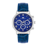 Herren Chronograph silber Echtleder blau
