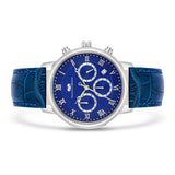 Herren Chronograph silber Echtleder blau