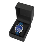 Herren Chronograph silber Echtleder blau