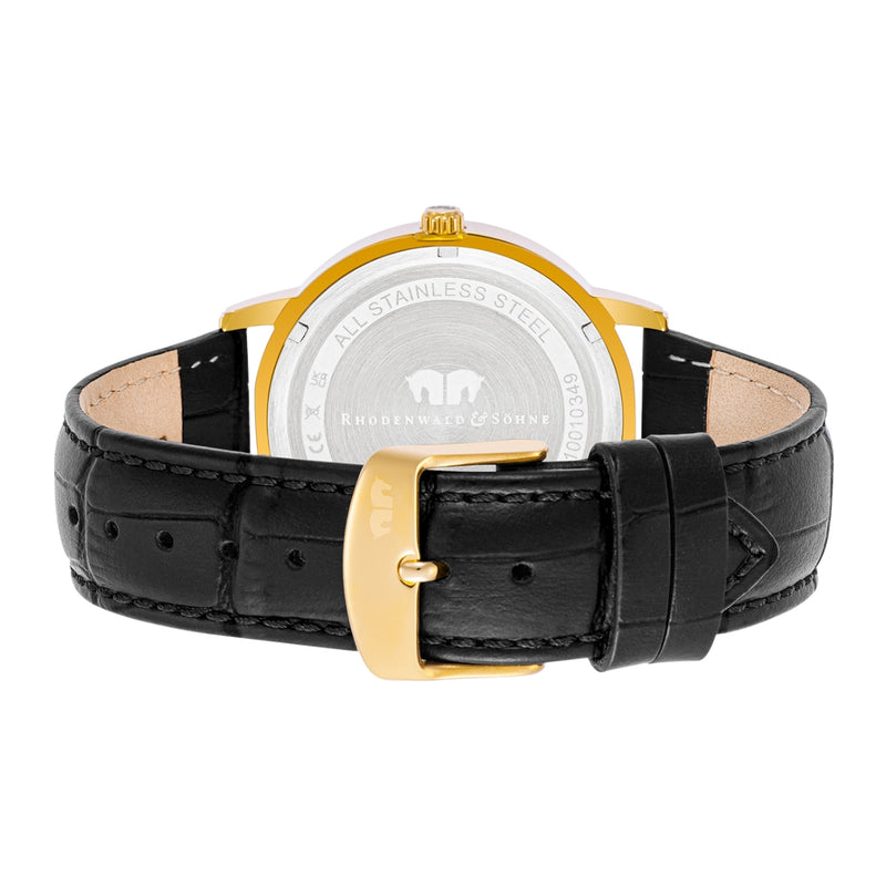 Herren Quarzuhr gelbgold Echtleder schwarz