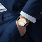 Herren Quarzuhr gelbgold Echtleder schwarz