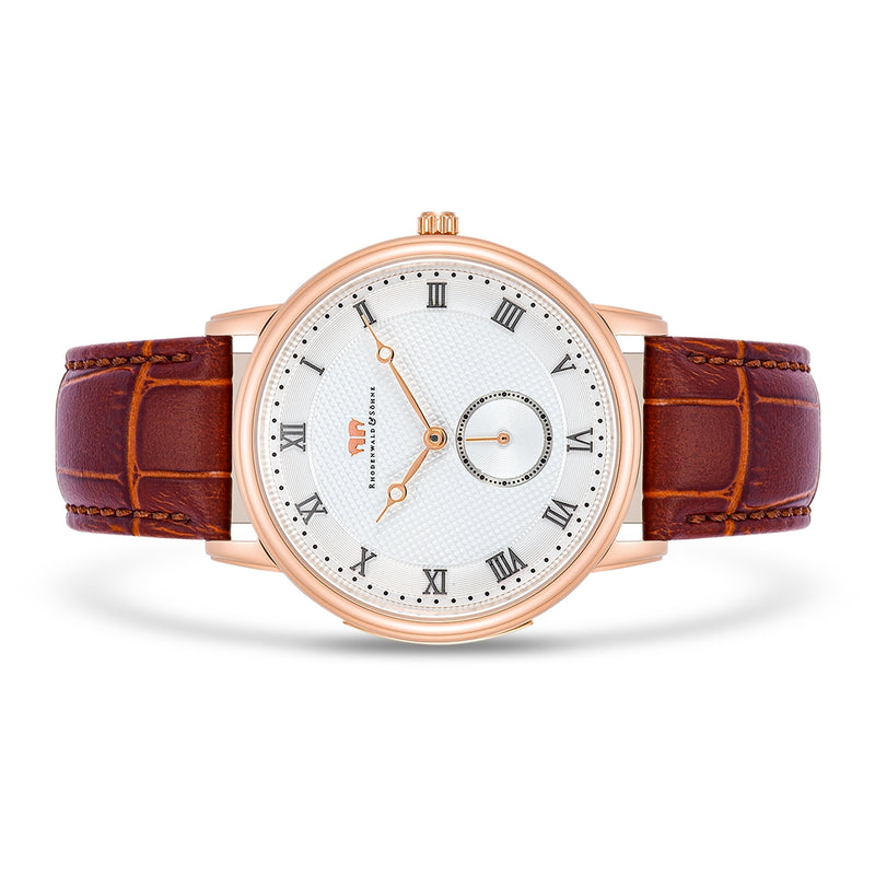 Herren Quarzuhr roségold Echtleder braun