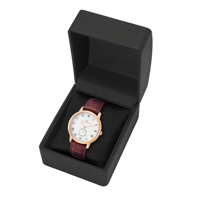 Herren Quarzuhr roségold Echtleder braun