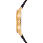 Herren Quarzuhr gelbgold Echtleder schwarz