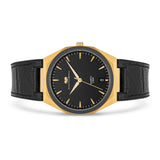 Herren Quarzuhr gelbgold Echtleder/Silikon schwarz
