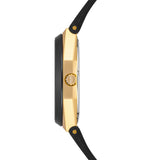 Herren Quarzuhr gelbgold Echtleder/Silikon schwarz