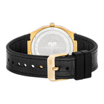 Herren Quarzuhr gelbgold Echtleder/Silikon schwarz