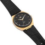 Herren Quarzuhr gelbgold Echtleder/Silikon schwarz