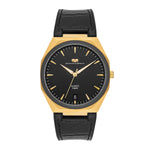 Herren Quarzuhr gelbgold Echtleder/Silikon schwarz
