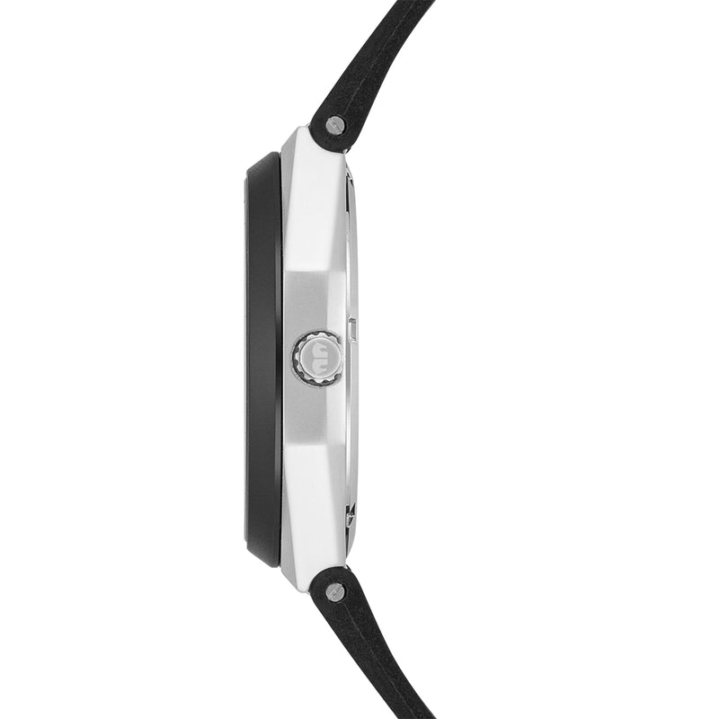 Herren Quarzuhr silber Echtleder/Silikon schwarz
