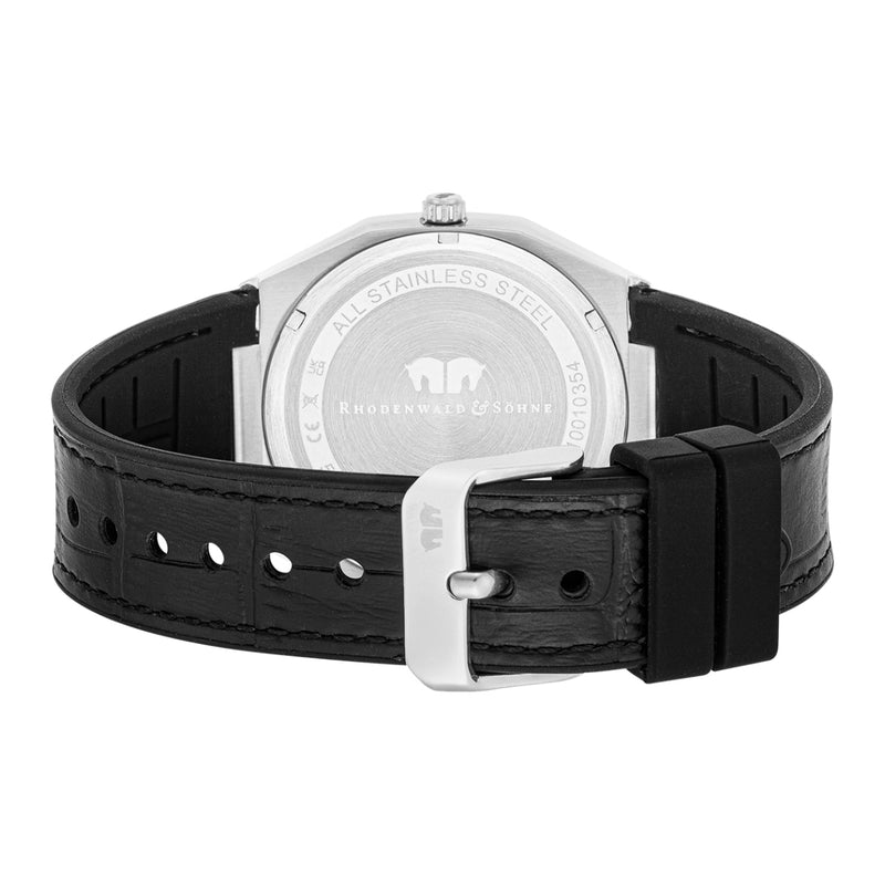 Herren Quarzuhr silber Echtleder/Silikon schwarz