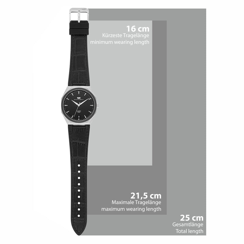 Herren Quarzuhr silber Echtleder/Silikon schwarz