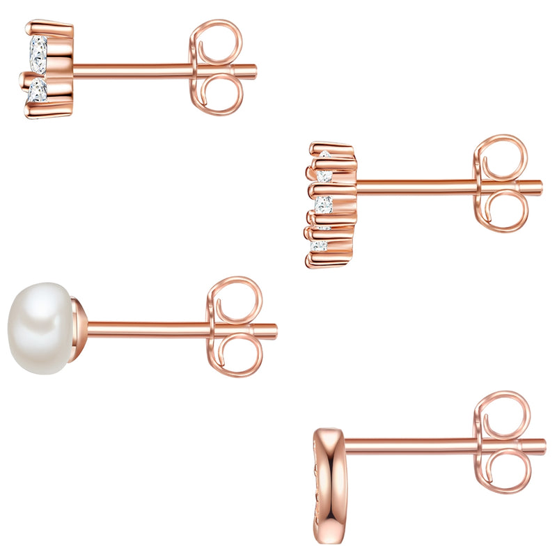 2er Set Ohrstecker Sterling Silber roségold Zirkonia weiß Süßwasser-Zuchtperle weiß