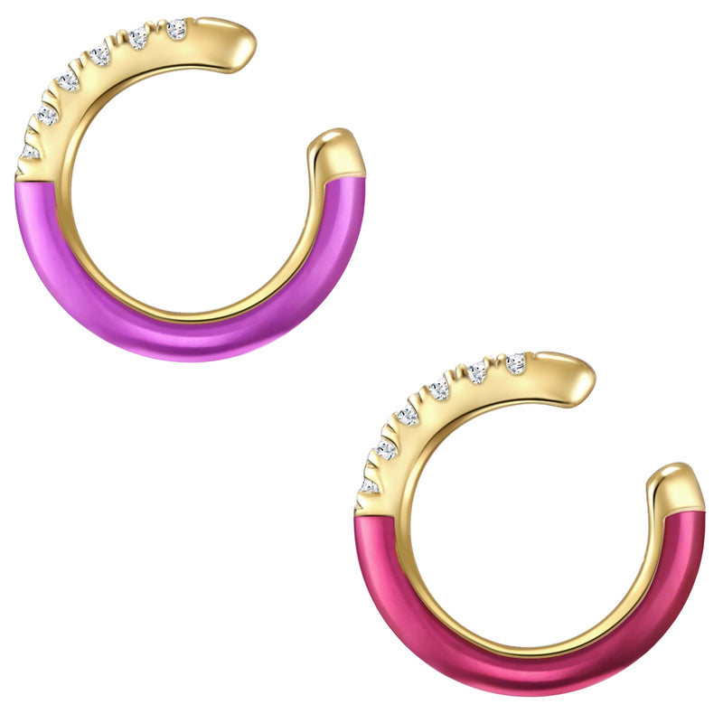 Ohrkelmmen Sterling Silber gelbgold Zirkonia weiß Emaille lila pink