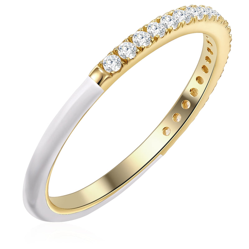 Ring Sterling Silber gelbgold Zirkonia weiß Emaille weiß