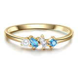 Ring Sterling Silber gelbgold Süßwasser-Zuchtperle weiß Zirkonia weiß blau