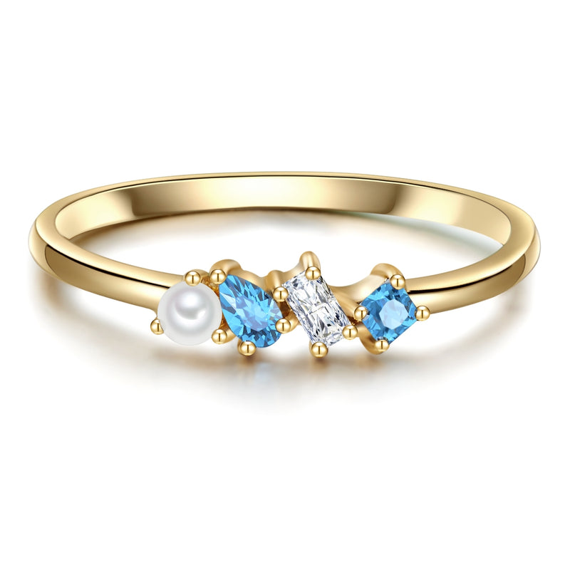 Ring Sterling Silber gelbgold Süßwasser-Zuchtperle weiß Zirkonia weiß blau