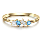 Ring Sterling Silber gelbgold Süßwasser-Zuchtperle weiß Zirkonia weiß blau