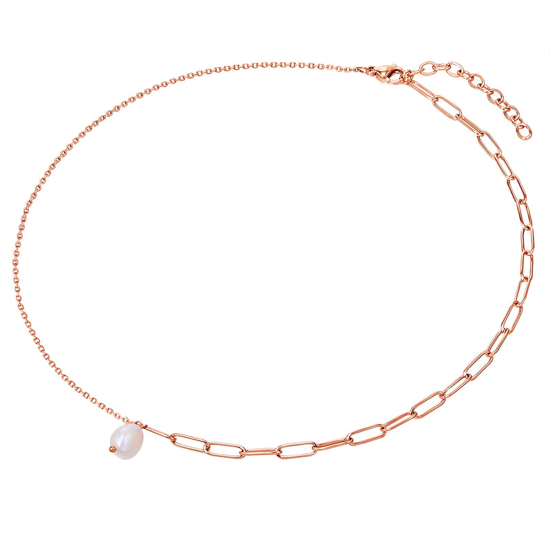 Kette Edelstahl roségold Süßwasser-Zuchtperle weiß