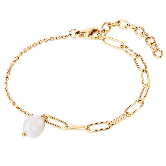 Armband Edelstahl gelbgold Süßwasser-Zuchtperle weiß
