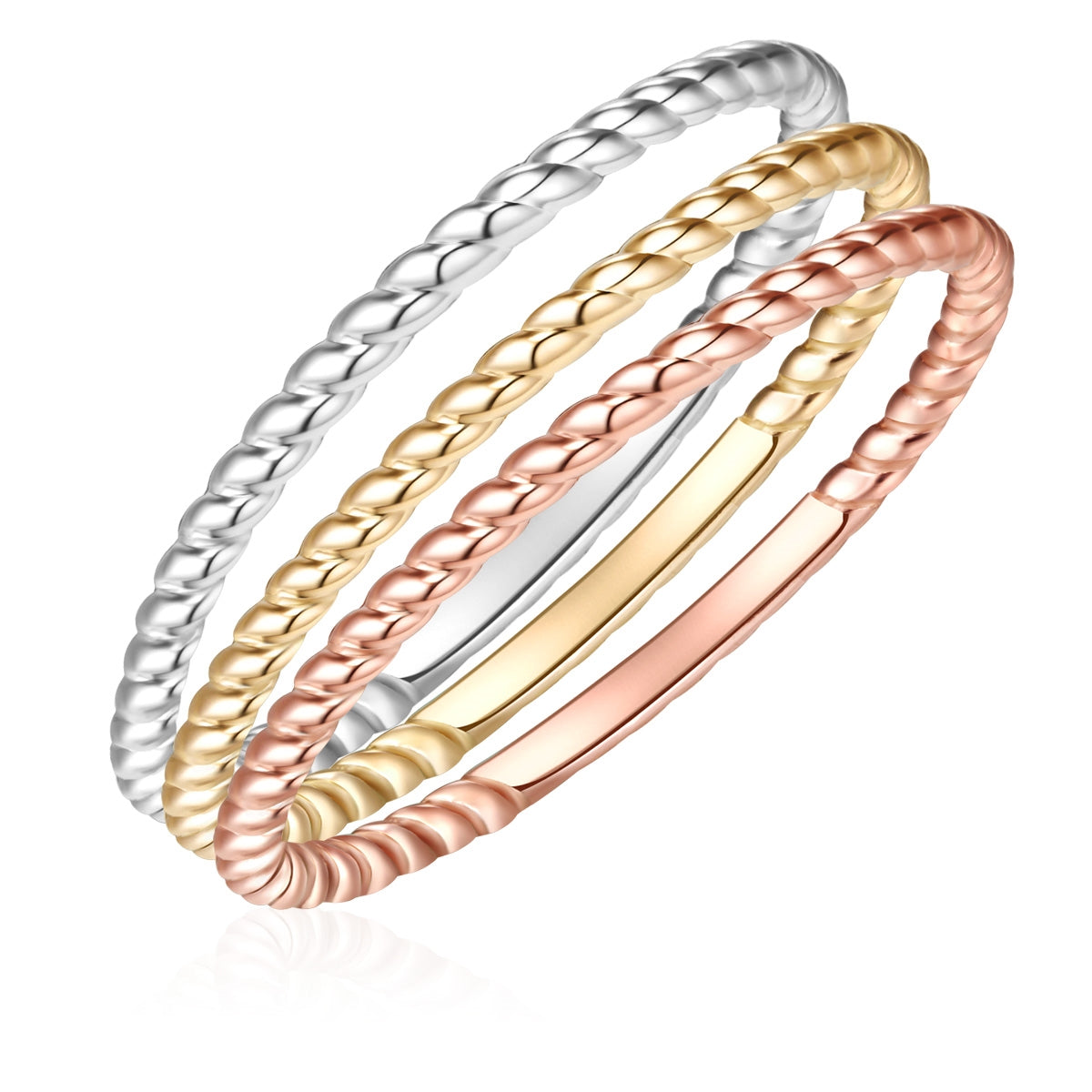 3er Set Ringe Sterling Silber tricolor