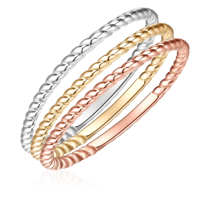 3er Set Ringe Sterling Silber tricolor