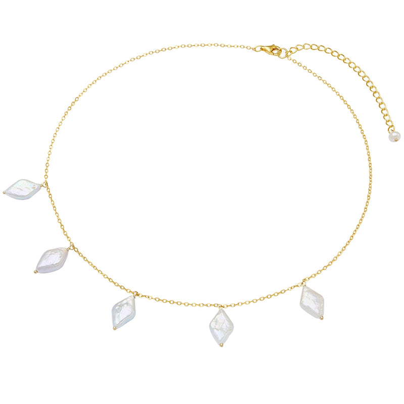 Kette Sterling Silber gelbgold Süßwasser-Zuchtperlen weiß