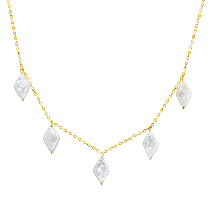Kette Sterling Silber gelbgold Süßwasser-Zuchtperle weiß