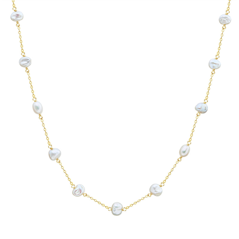 Kette Sterling Silber gelbgold Süßwasser-Zuchtperlen weiß