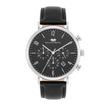 Herren Chronograph silber Echtleder schwarz