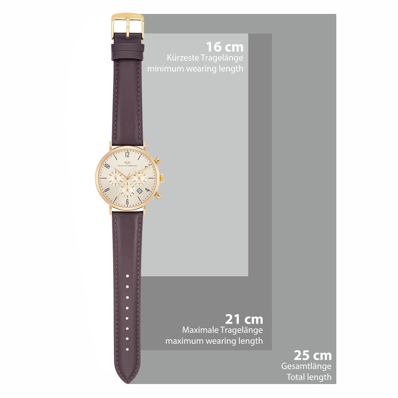 Herren Chronograph gelbgold Echtleder braun