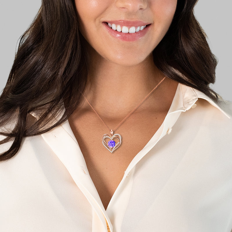 Kette mit Anhänger Sterling Silber roségold verziert mit Kristallen von Swarovski® violet Zirkonia w