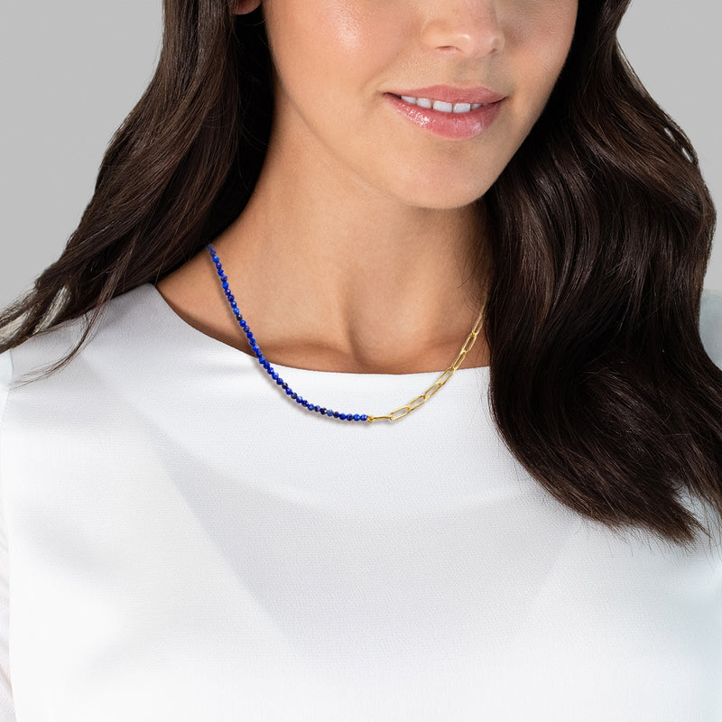 Kette Sterling Silber gelbgold Lapis Lazuli