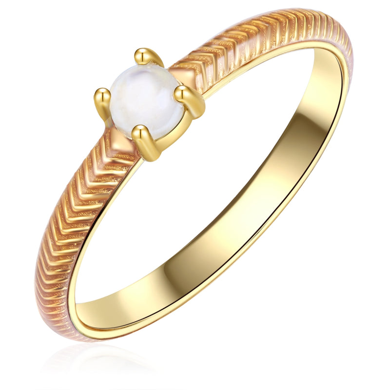 Ring Sterling Silber gelbgold Mondstein weiß Emaille orange