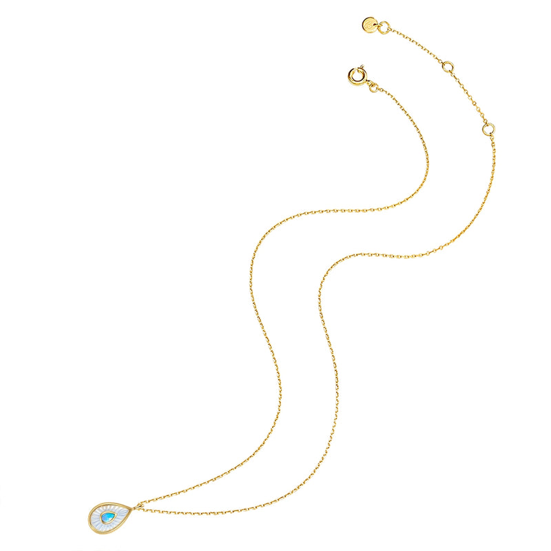 Kette mit Anhänger Sterling Silber gelbgold Perlmutt Opal (synth.) weiß