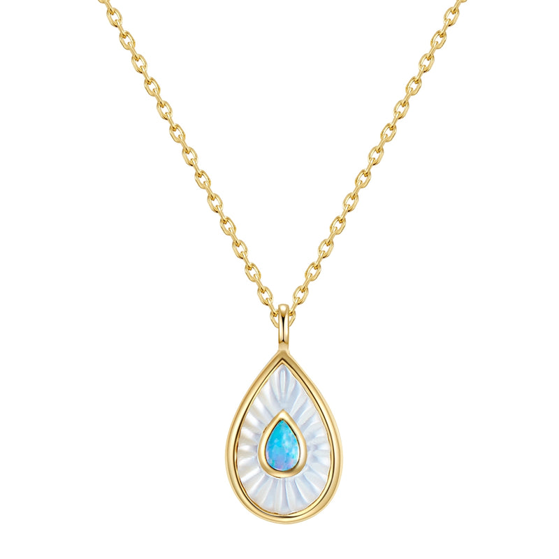 Kette mit Anhänger Sterling Silber gelbgold Perlmutt Opal (synth.) weiß