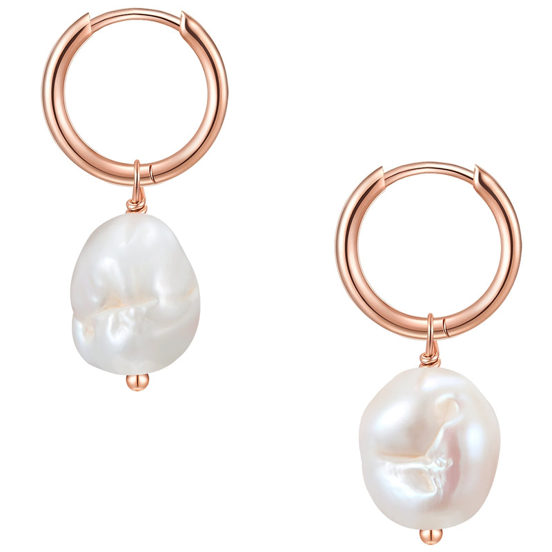 Creolen Sterling Silber roségold Süßwasser-Zuchtperle weiß