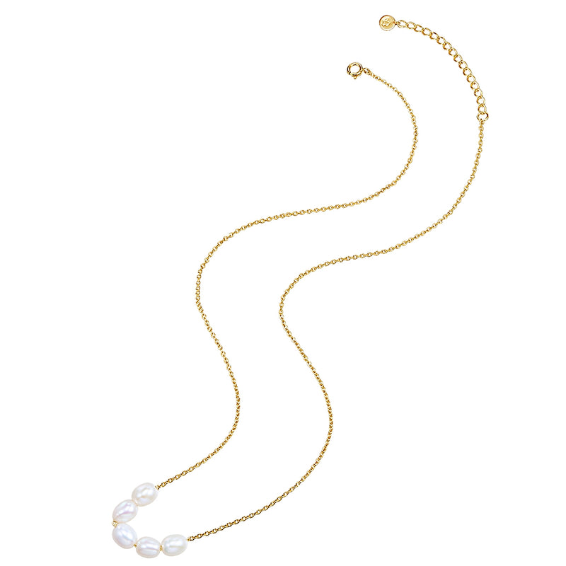Kette Sterling Silber gelbgold Süßwasser-Zuchtperle weiß