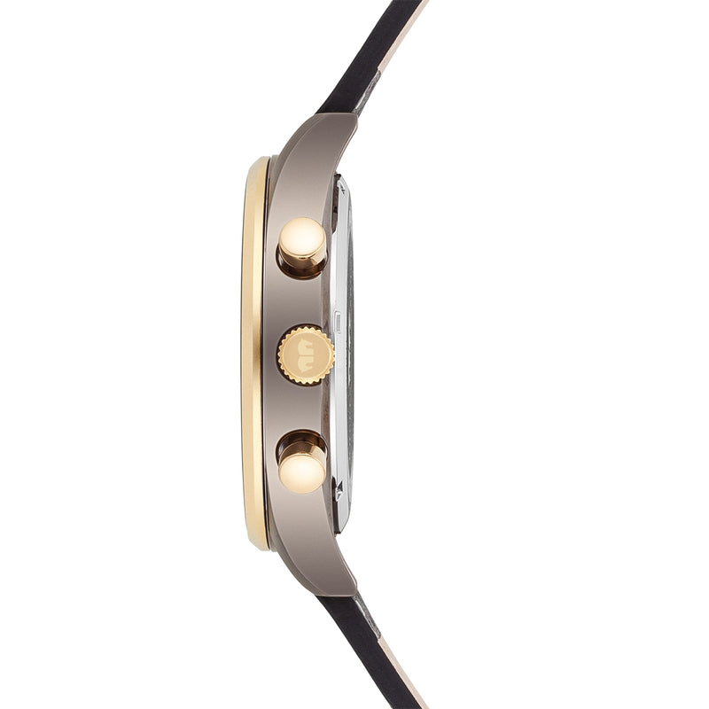 Herren Chronograph gelbgold Echtleder schwarz