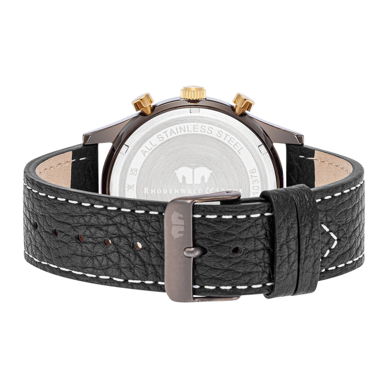 Herren Chronograph gelbgold Echtleder schwarz