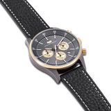 Herren Chronograph gelbgold Echtleder schwarz
