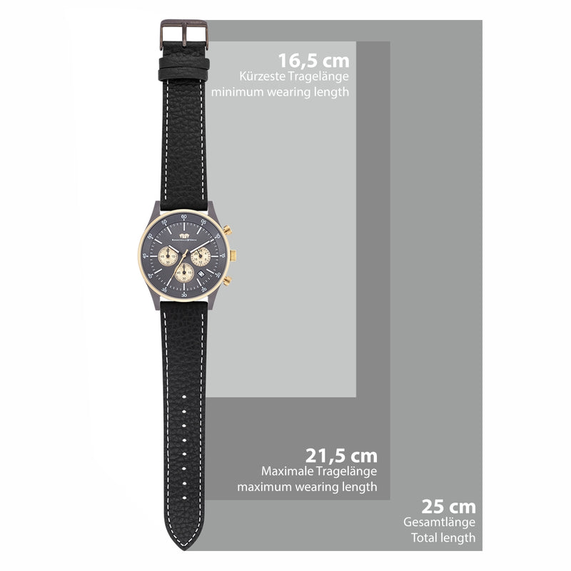 Herren Chronograph gelbgold Echtleder schwarz
